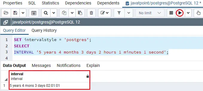 PostgreSQL interval