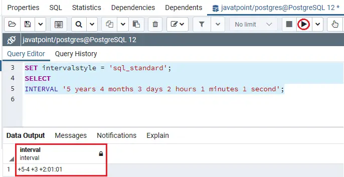 PostgreSQL interval