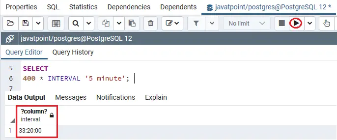 PostgreSQL interval