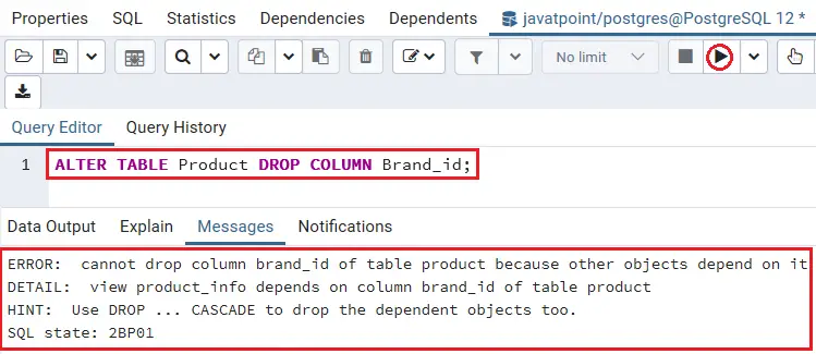 Stĺpec PostgreSQL Drop