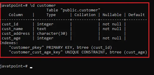 PostgreSQL-Beschreibungstabelle