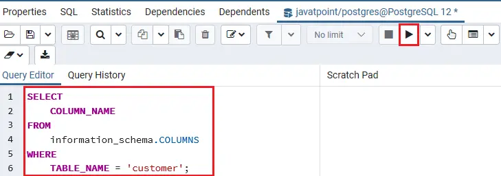 Tabela de descrição do PostgreSQL