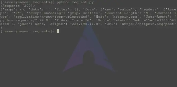 Metoda POST – požadavky Pythonu