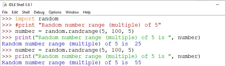 Randrange aleatório em Python()