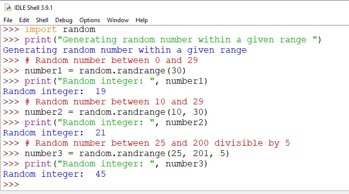 Randrange aleatoriu Python ()