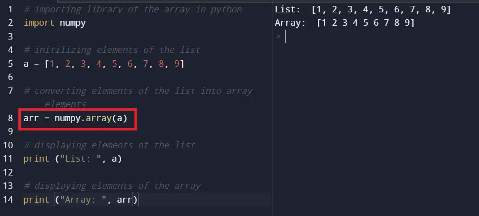 Konverter Python List til NumPy Arrays