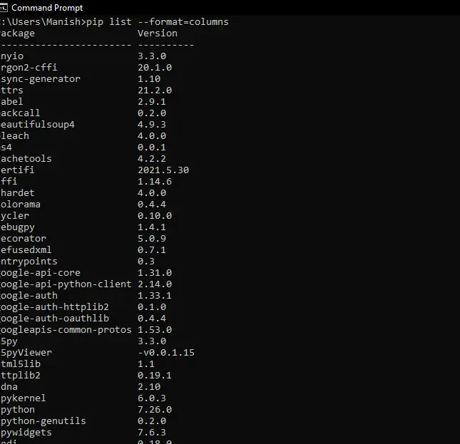 Python에서 설치된 모듈 확인