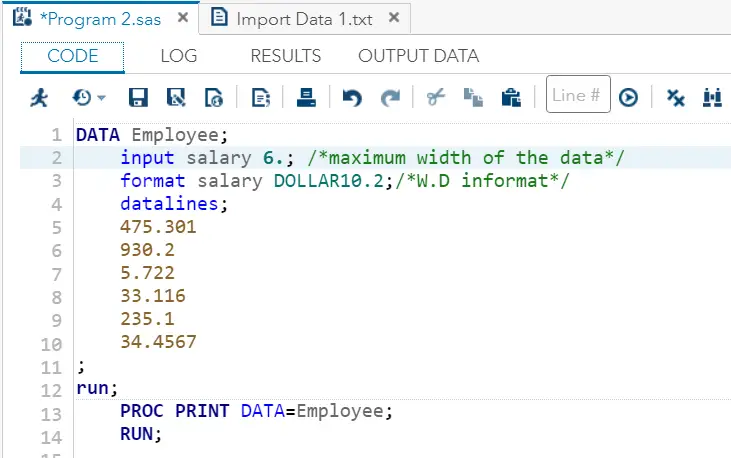 Formato de dados numéricos SAS