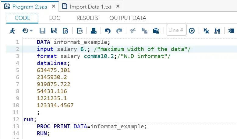 Formato de dados numéricos SAS