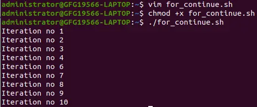 stavek continue v zanki for v Linuxu