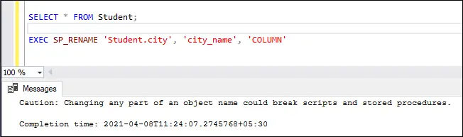 Canvieu el nom de les columnes a SQL Server