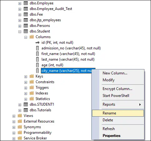 إعادة تسمية الأعمدة في SQL Server