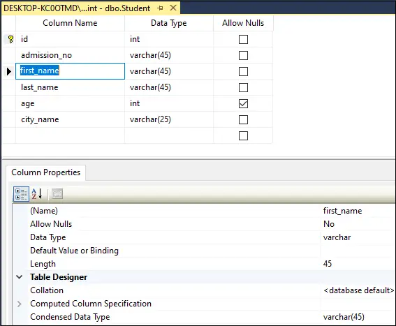 Canvieu el nom de les columnes a SQL Server