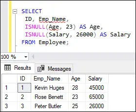 SQL Server ISNULL függvény