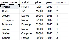 Numéro de ligne SQL Server